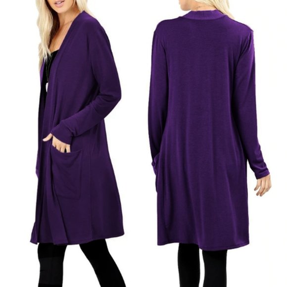 NEW🌸Purple Plus Size Open Long Cardigan - Picture 2 of 7